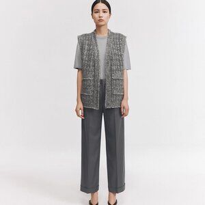 CHICJOC Multicolor Tweed Vest – Size 36 – Japanese Imported Yarns, Crystal Butto